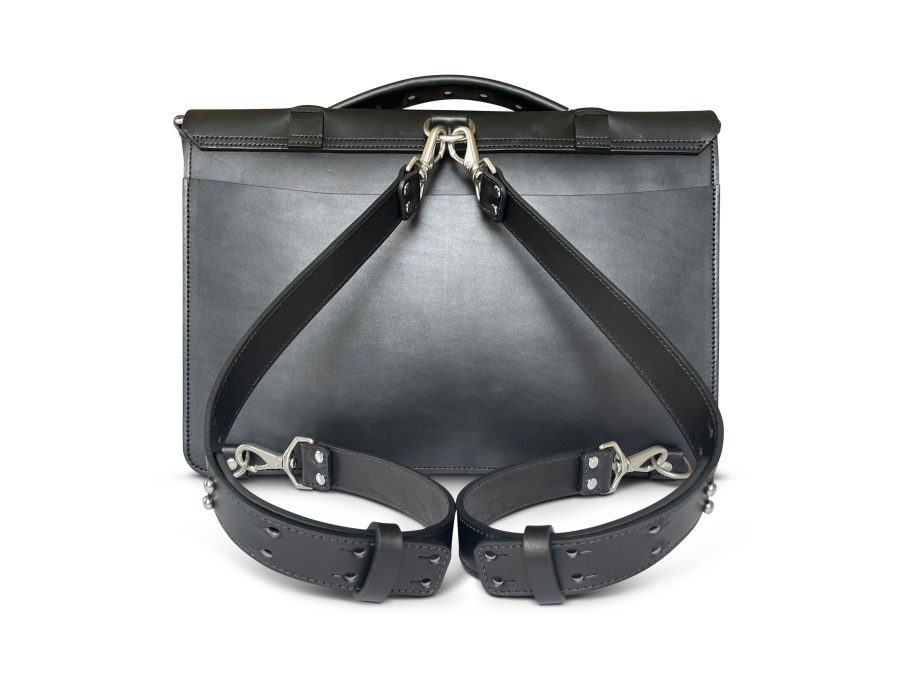black leather messenger bag