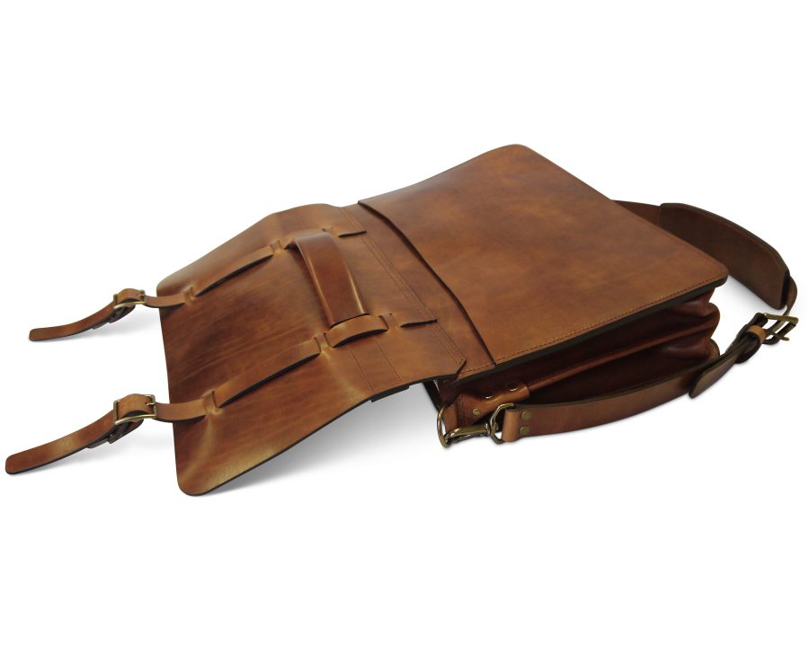 dark brown full grain leather messenger bag