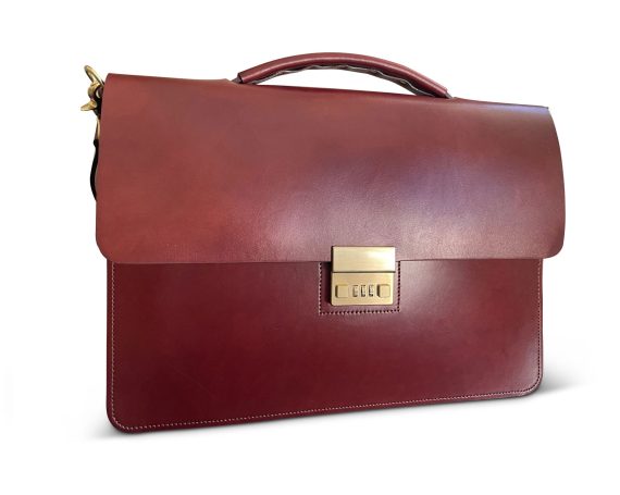 minimal leather briefcase full grain leather brown/red