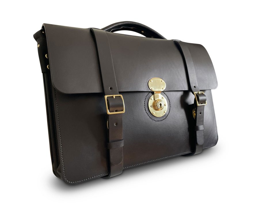 leather briefcase with round key lock